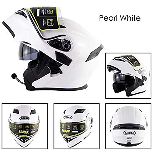 Aozu Casco de Moto con Bluetooth abatible en la Parte Delantera antichoque Cascos modulares Integrados Cara Completa Casco de Motocicleta de Carreras Doble Espejo MP3 HD Llamada(2,M(57~58cm))