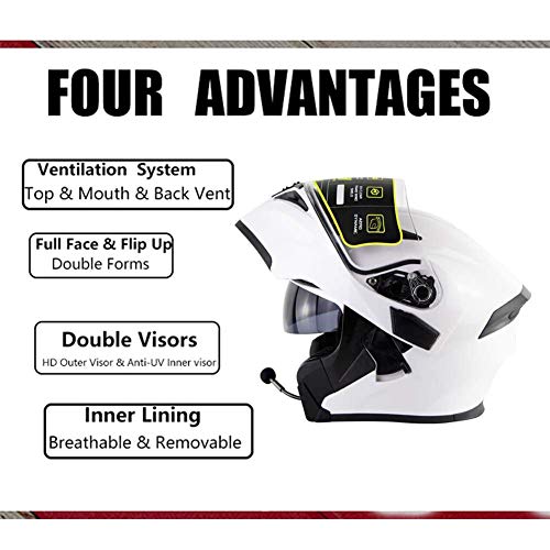 Aozu Casco de Moto con Bluetooth abatible en la Parte Delantera antichoque Cascos modulares Integrados Cara Completa Casco de Motocicleta de Carreras Doble Espejo MP3 HD Llamada(2,M(57~58cm))