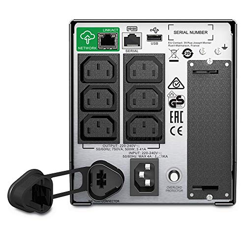 APC by Schneider Electric Smart-UPS SMT-SmartConnect - SMT750IC - Sistema de Alimentación ininterrumpida 750VA (Compatible con Cloud, 6 Salidas IEC-C13), Negro