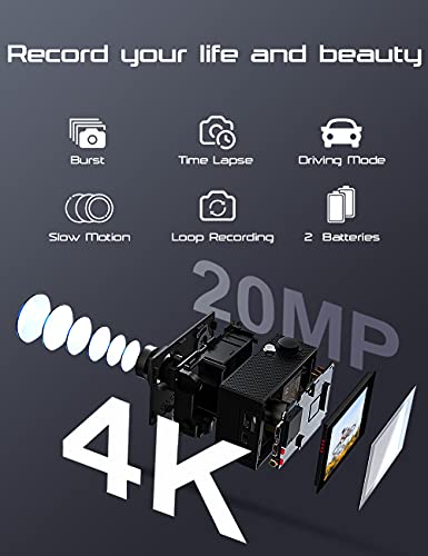 Apexcam Cámara Deportiva 4K 20MP WiFi Cámara subacuática Ultra HD Impermeable 40M Action Camera 2.0'LCD 170° Gran Angular 2.4G Remoto 2 baterías de 1050mAh y Accesorios Multiples