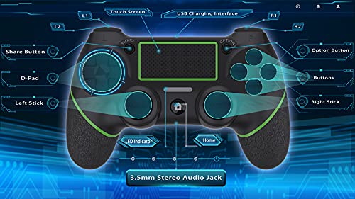AQCTIM Mando play 4 Joystick inalámbrico bluetooth con 6-Ejes/Vibración Dual/Panel Táctil/LED Audio Funktion Gamepad Controlador(Verde)
