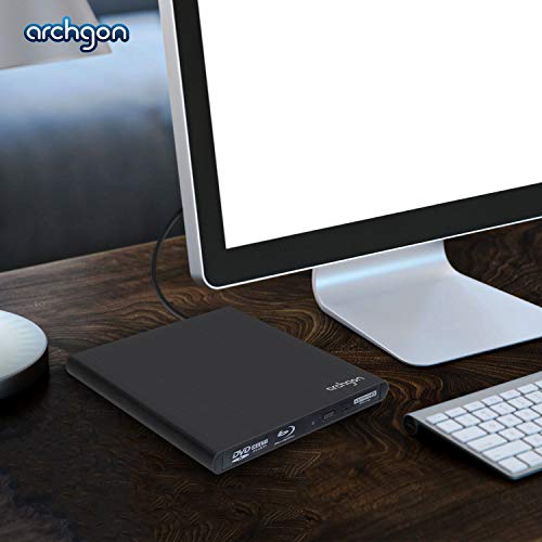 Archgon Style UHD 4K-Ultra HD BD Reproductor Player Externo, lectores grabadora de BLU-Ray BDXL para PC USB 3.0 USB-C, M-Disc, Caja de protección, Unidad bluray Externa, Lector UHD, ALU Negro
