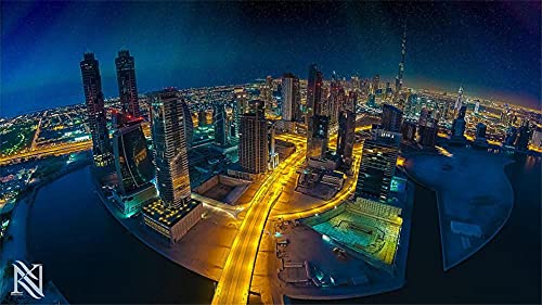 AROPDKOW-AA 5D DIY Full Drill Diamond Painting Dubai Skyline Aerial Images of Cities with Modern Architecture Cross Stitch Embroidery Kit 30X40Cm
