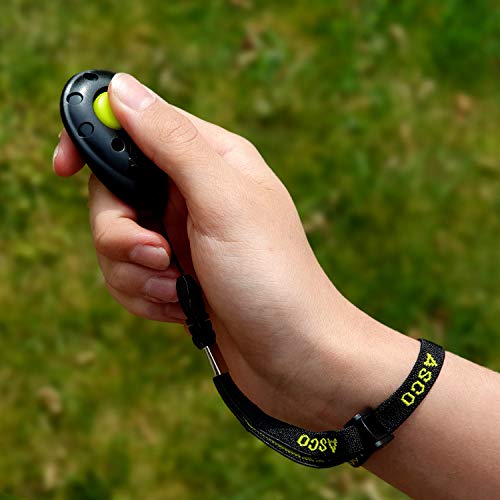 ASCO Clicker de Dedo prémium Cinta elástica para la Mano para Entrenamiento con clicker, clicker Profesional para Perros, Gatos y Caballos, adiestramiento de Perros con clicker, Negro AC01FA