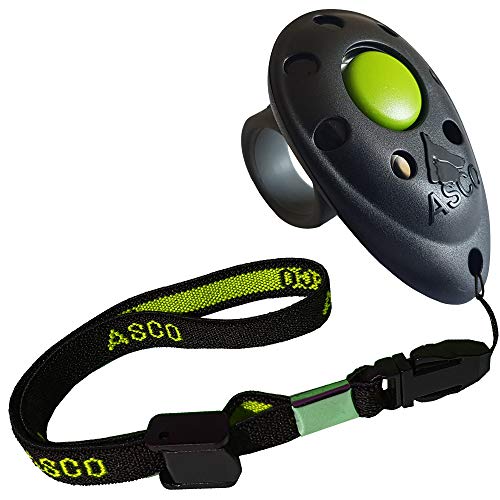 ASCO Clicker de Dedo prémium Cinta elástica para la Mano para Entrenamiento con clicker, clicker Profesional para Perros, Gatos y Caballos, adiestramiento de Perros con clicker, Negro AC01FA