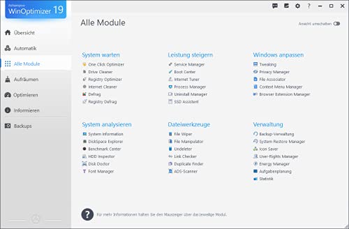 Ashampoo 81004 WinOptimizer 19-Sistema de optimización para Windows (10 licencias)