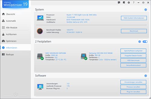 Ashampoo 81004 WinOptimizer 19-Sistema de optimización para Windows (10 licencias)