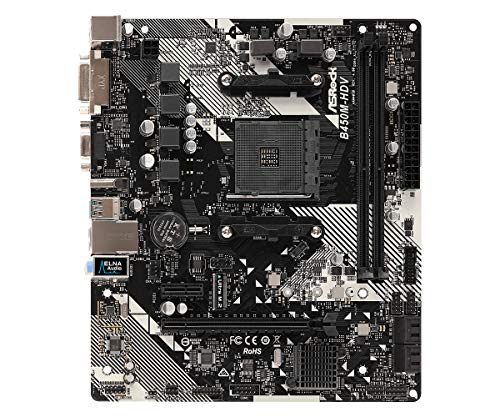 Asrock B450M-HDV R4.0 - Placa Base (AMD, Zócalo AM4, AMD Ryzen, DDR4-SDRAM, DIMM, 2133,2400,2667,2933,3200 MHz)