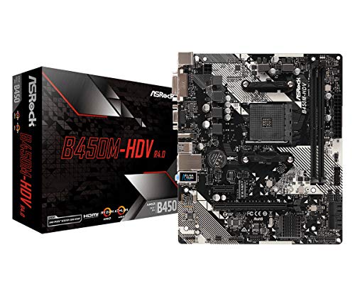 Asrock B450M-HDV R4.0 - Placa Base (AMD, Zócalo AM4, AMD Ryzen, DDR4-SDRAM, DIMM, 2133,2400,2667,2933,3200 MHz)