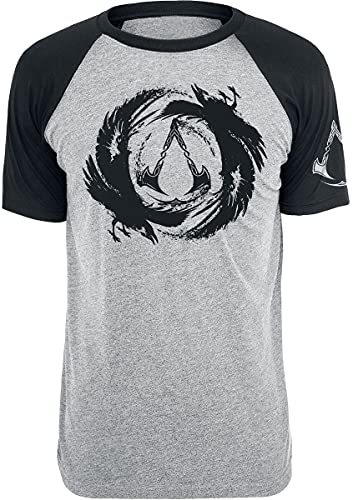 Assassin's Creed Valhalla - Logo & Raven Hombre Camiseta Gris/Negro XL