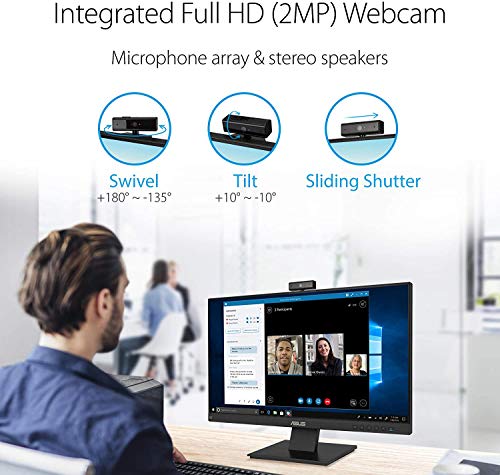 ASUS BE24EQK - Monitor de negocio de 24" | 60 Hz (Full HD, IPS, 1920x1080, Webcam, sin marco, luz azul de baja intensidad, cámara Full HD, matriz de micrófonos y altavoces estéreo), Negro