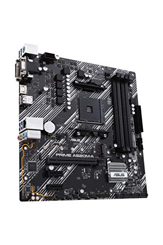ASUS Prime A520M-A - Placa Base Micro ATX AMD A520 (Ryzen 4000 AM4) con 4 RAM Slots (hasta 128 GB), Ranura M.2, 1 GB Ethernet, HDMI/DVI/D-Sub, SATA 6 Gbps, USB 3.2 Gen 1 Type-A