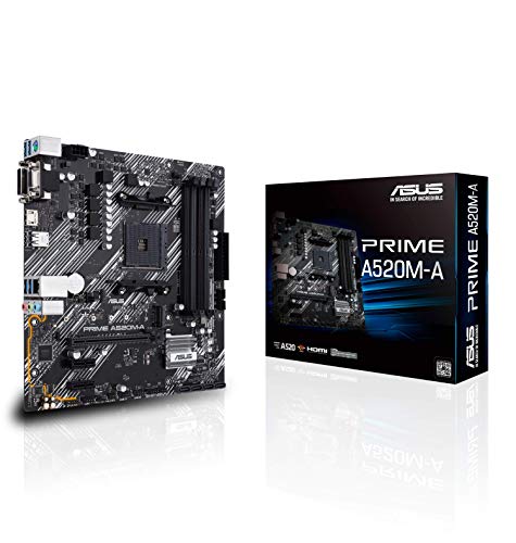 ASUS Prime A520M-A - Placa Base Micro ATX AMD A520 (Ryzen 4000 AM4) con 4 RAM Slots (hasta 128 GB), Ranura M.2, 1 GB Ethernet, HDMI/DVI/D-Sub, SATA 6 Gbps, USB 3.2 Gen 1 Type-A