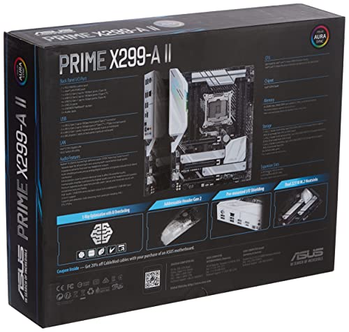 ASUS Prime X299-A II - Placa Base ATX LGA 2066 (Overclocking por IA, 12 etapas de Potencia IR3555, DDR4 4266 MHz, Tres M.2, USB 3.2 Gen. 2 de Tipo C e iluminación Aura Sync RGB)