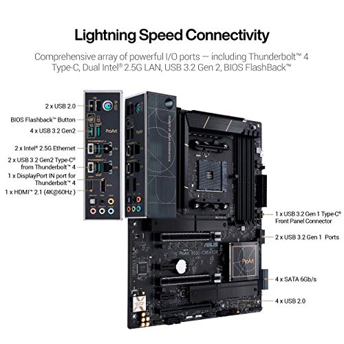 ASUS ProArt B550-CREATOR - Placa Base ATX AMD B550 Ryzen AM4 (PCIe 4.0, Thunderbolt 4 de Tipo C, Ethernet Intel de 2.5 GB, Dos M.2, USB 3.2 Gen. 2 y gestión de Seguridad)