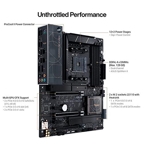 ASUS ProArt B550-CREATOR - Placa Base ATX AMD B550 Ryzen AM4 (PCIe 4.0, Thunderbolt 4 de Tipo C, Ethernet Intel de 2.5 GB, Dos M.2, USB 3.2 Gen. 2 y gestión de Seguridad)