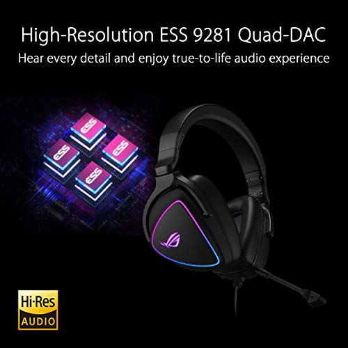 ASUS ROG Delta S - Auriculares de Gaming con USB-C (Cancelación de Ruido IA, Tecnología de Renderizado MQA, Quad DAC Hi-Res ESS 9281, RGB, Compatibles con PC, Switch y Playstation 5) - Negro
