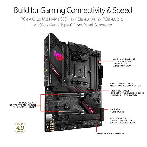 ASUS ROG Strix B550-E Gaming AMD AM4 (3ª generación Ryzen ATX Gaming Motherboard (PCIe 4.0, NVIDIA SLI, WiFi 6, 2.5Gb LAN, 14+2 Power Stages, USB 3.2 Type-C, Direccionable Gen 2 RGB y Aura Sync)