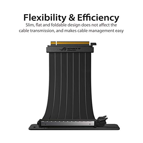 ASUS ROG Strix Cable Elevador PCI-E 3.0 x16 Alta Velocidad Flexible Extensor Tarjeta Extensor, Adaptador de 90 Grados (240 mm)