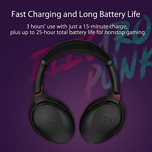ASUS ROG Strix Go 2.4 Electro Punk Auriculares inalámbricos para juegos, USB-C de 2,4 GHz equipado con un micrófono de cancelación de ruido alimentado por IA