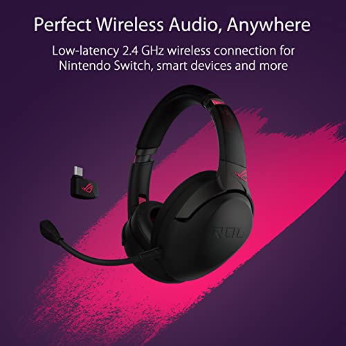 ASUS ROG Strix Go 2.4 Electro Punk Auriculares inalámbricos para juegos, USB-C de 2,4 GHz equipado con un micrófono de cancelación de ruido alimentado por IA