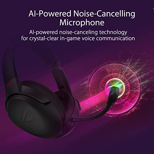 ASUS ROG Strix Go 2.4 Electro Punk Auriculares inalámbricos para juegos, USB-C de 2,4 GHz equipado con un micrófono de cancelación de ruido alimentado por IA