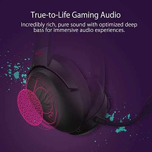 ASUS ROG Strix Go 2.4 Electro Punk Auriculares inalámbricos para juegos, USB-C de 2,4 GHz equipado con un micrófono de cancelación de ruido alimentado por IA