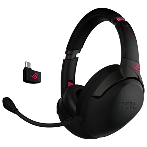 ASUS ROG Strix Go 2.4 Electro Punk Auriculares inalámbricos para juegos, USB-C de 2,4 GHz equipado con un micrófono de cancelación de ruido alimentado por IA