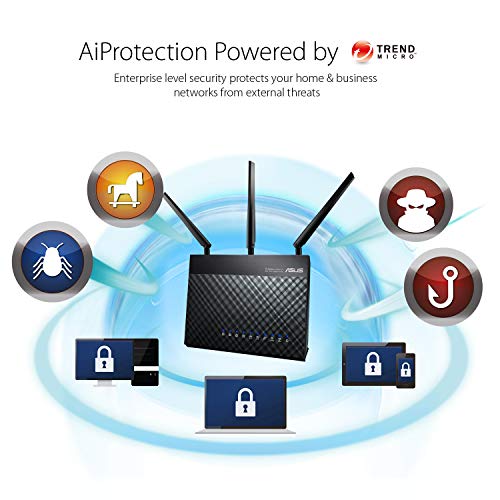 ASUS RT-AC68U Router Gaming inalámbrico AC1900 Dual-band Gigabit (punto de acceso/repetidor, USB, soporta 3G/4G, compatible con Ai Mesh wifi), Negro