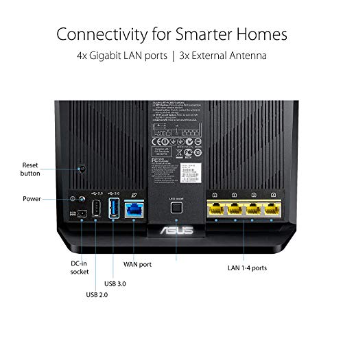ASUS RT-AC68U Router Gaming inalámbrico AC1900 Dual-band Gigabit (punto de acceso/repetidor, USB, soporta 3G/4G, compatible con Ai Mesh wifi), Negro