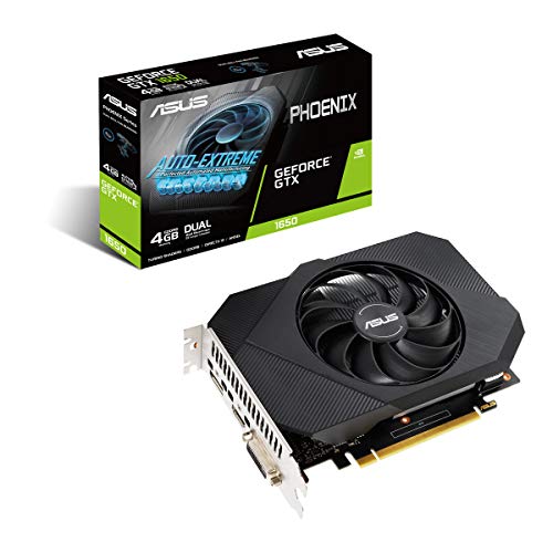ASUS Tarjeta gráfica de Gaming Phoenix NVIDIA GeForce GTX 1650 (PCIe 3.0, 4GB GDDR6, HDMI, DisplayPort, DVI-D, 1 Conector de 6 contactos, Ventilador Axial-Tech, Rodamientos de Bolas Dobles)