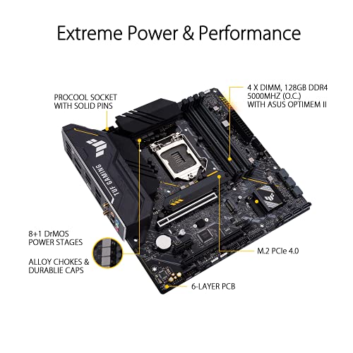 ASUS TUF Gaming B560M-PLUS WiFi - Placa Base Micro ATX (Intel B560 LGA 1200 con VRM de 8+1 Fases, PCIe 4.0, M.2 Gen 4, Wi-Fi 6, 2.5 GB Ethernet, USB 3.2 Gen 1 Tipo C, Tipo-C Frontal, Thunderbolt 4)