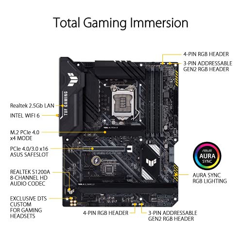 ASUS TUF Gaming H570-PRO WiFi - Placa Base ATX (Intel H570 LGA 1200 con VRM de 8 +1 Fases DrMOS, PCIe 4.0, Tres Ranuras M.2, WiFi 6, 2.5 GB Ethernet, USB 3.2 Gen. 2x2 de Tipo C)