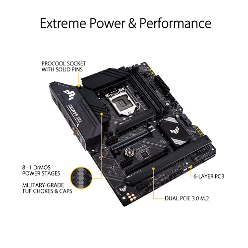 ASUS TUF Gaming H570-PRO WiFi - Placa Base ATX (Intel H570 LGA 1200 con VRM de 8 +1 Fases DrMOS, PCIe 4.0, Tres Ranuras M.2, WiFi 6, 2.5 GB Ethernet, USB 3.2 Gen. 2x2 de Tipo C)