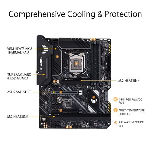ASUS TUF Gaming H570-PRO WiFi - Placa Base ATX (Intel H570 LGA 1200 con VRM de 8 +1 Fases DrMOS, PCIe 4.0, Tres Ranuras M.2, WiFi 6, 2.5 GB Ethernet, USB 3.2 Gen. 2x2 de Tipo C)