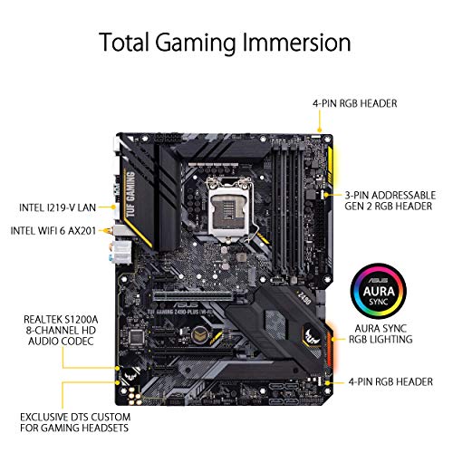 ASUS TUF GAMING Z490-PLUS (WI-FI) - Placa Base Gaming ATX Intel de 10a gen LGA 1200 con VRM de 12+2 fases Dr MOS, Wi-Fi 6 AX201, BT 5.1, HDMI & DP, USB 3.2 Gen2, dual M.2 y cabezales RGB Aura Sync