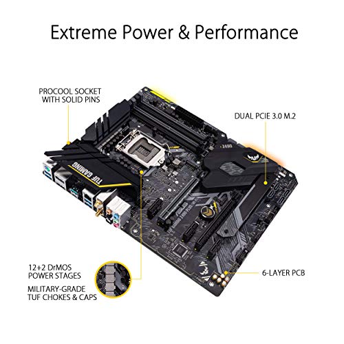 ASUS TUF GAMING Z490-PLUS (WI-FI) - Placa Base Gaming ATX Intel de 10a gen LGA 1200 con VRM de 12+2 fases Dr MOS, Wi-Fi 6 AX201, BT 5.1, HDMI & DP, USB 3.2 Gen2, dual M.2 y cabezales RGB Aura Sync