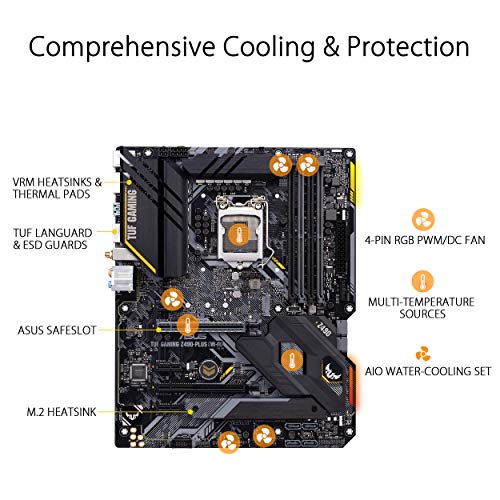ASUS TUF GAMING Z490-PLUS (WI-FI) - Placa Base Gaming ATX Intel de 10a gen LGA 1200 con VRM de 12+2 fases Dr MOS, Wi-Fi 6 AX201, BT 5.1, HDMI & DP, USB 3.2 Gen2, dual M.2 y cabezales RGB Aura Sync