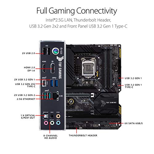 ASUS TUF GAMING Z590-PLUS - Placa base (Intel Z590, LGA 1200, ATX con VRM de 16 fases DrMOS, PCIe 4.0, 3 M.2, 2,5 GB Ethernet, HDMI, DisplayPort, USB 3.2 Gen. 2x2 tipo C y Aura Sync)