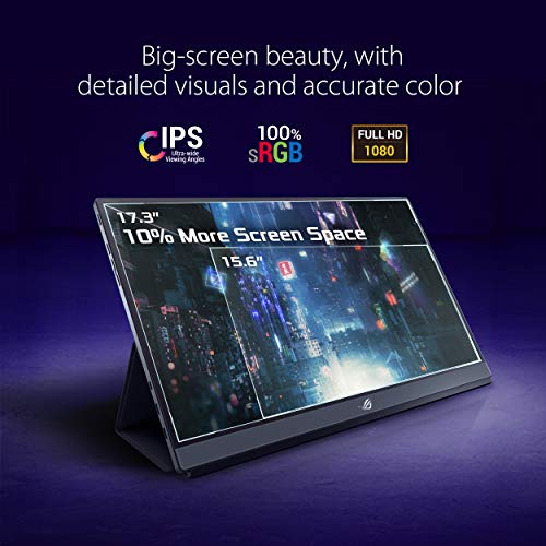 ASUS XG17AHPE Monitor portátil de Gaming ROG Strix XG17AHPE: USB de Tipo C, 17.3 Pulgadas, FHD (FullHD, 1920x1080), IPS, 240 Hz (Más de 144 Hz), 3 ms, Adaptive-Sync, Antirreflejos, USB-C, Micro-HDMI