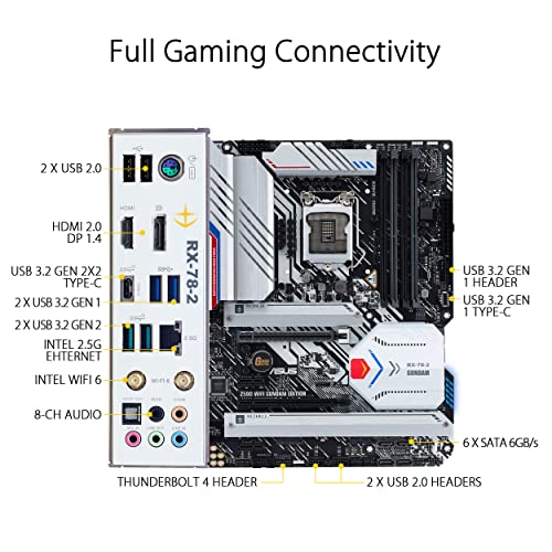 ASUS Z590 WiFi Edicion Gundam - Placa Base Intel Z590 (LGA 1200) ATX con VRM de 16 Fases, PCIe 4.0, Tres M.2, WiFi 6 y 2.5 GB Ethernet, USB 3.2 Gen 2x2 Tipo C, Thunderbolt 4 y Aura Sync