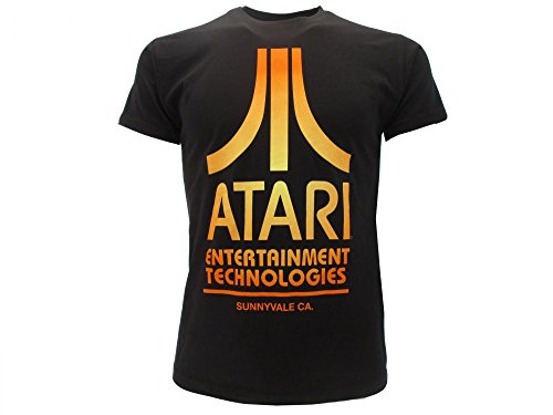 Atari Camiseta original Distressed con logotipo vintage, camiseta de consola de videojuegos, producto original con etiqueta y etiqueta Negro XS