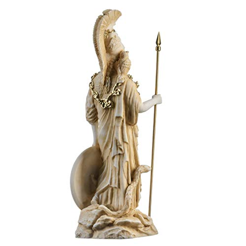 Atenea Con Búho Medusa Escudo Diosa Griega Estatua De Alabastro Oro 27 cm