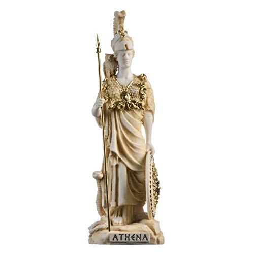 Atenea Con Búho Medusa Escudo Diosa Griega Estatua De Alabastro Oro 27 cm