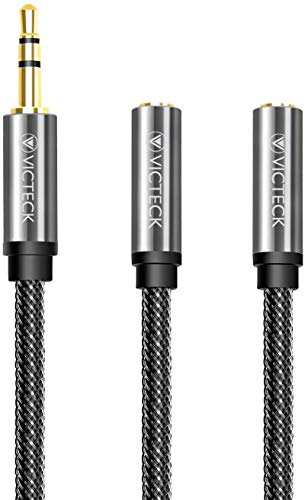 Audio y Splitter Cable, VICTECK 3.5 mm Macho a 2 x 3.5 mm Hembra Headset Stereo Jack de Audio y Cable Adaptador Compatible con Samsung, Huawei, HTC, Sony, LG,Tablets, etc…