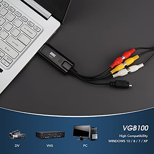 August VGB100 - Capturadora de Video y Audio con Cable de Transferencia USB 2.0, Negro