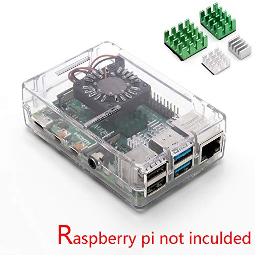Aukru Kit 4-en-1 para Raspberry Pi 4 Modelo B, Incluye Caja Transparente, 5V 3A USB Tipo c Cargador Fuente de alimentación, disipador térmico y Mini Fan Ventilador