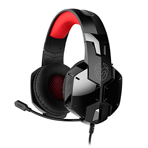 Auricular Gaming KROM KAYN -NXKROMKAYN - Sonido Stereo, Altavoces 50mm, Diadema Ajustable, Micro Flexible, Jack 3.5 mm, Compatible Nintendo Switch, PS4,PS5, PC, Color Negro,rojo