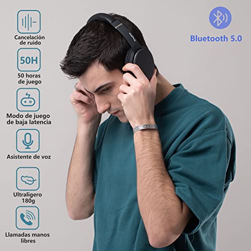 Auriculares de Diadema Estéreo Inalámbricos con Cancelación de Ruido Bluetooth 5.0.Srhythm NC25 ANC Headhpones con 50H Batería,Micrófono,Asistente de Voz,Modo de Juego de Baja Latencia