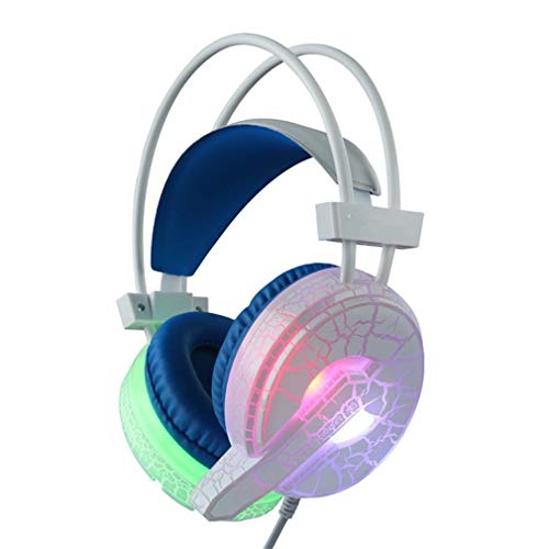 Auriculares de Jugador con luz LED Coloridos para computadora para Ps4 para Ps5 FIFA 21 Auriculares Bass Stereo Pc Auriculares con Cable USB Micrófono Blanco Crack